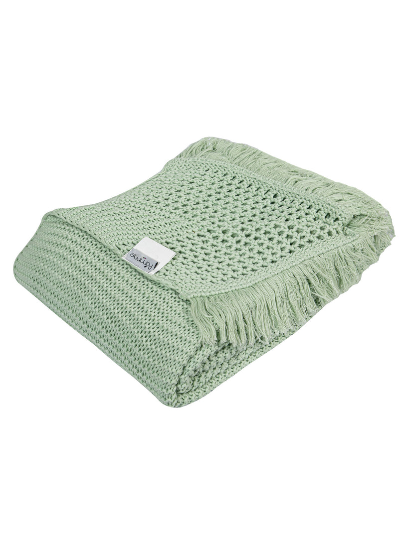 Knitted Green Texture Knit With Chunky Knit Throw