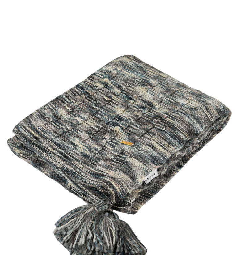 Knitted Grey Beige Space Dye Texture Knit Throw