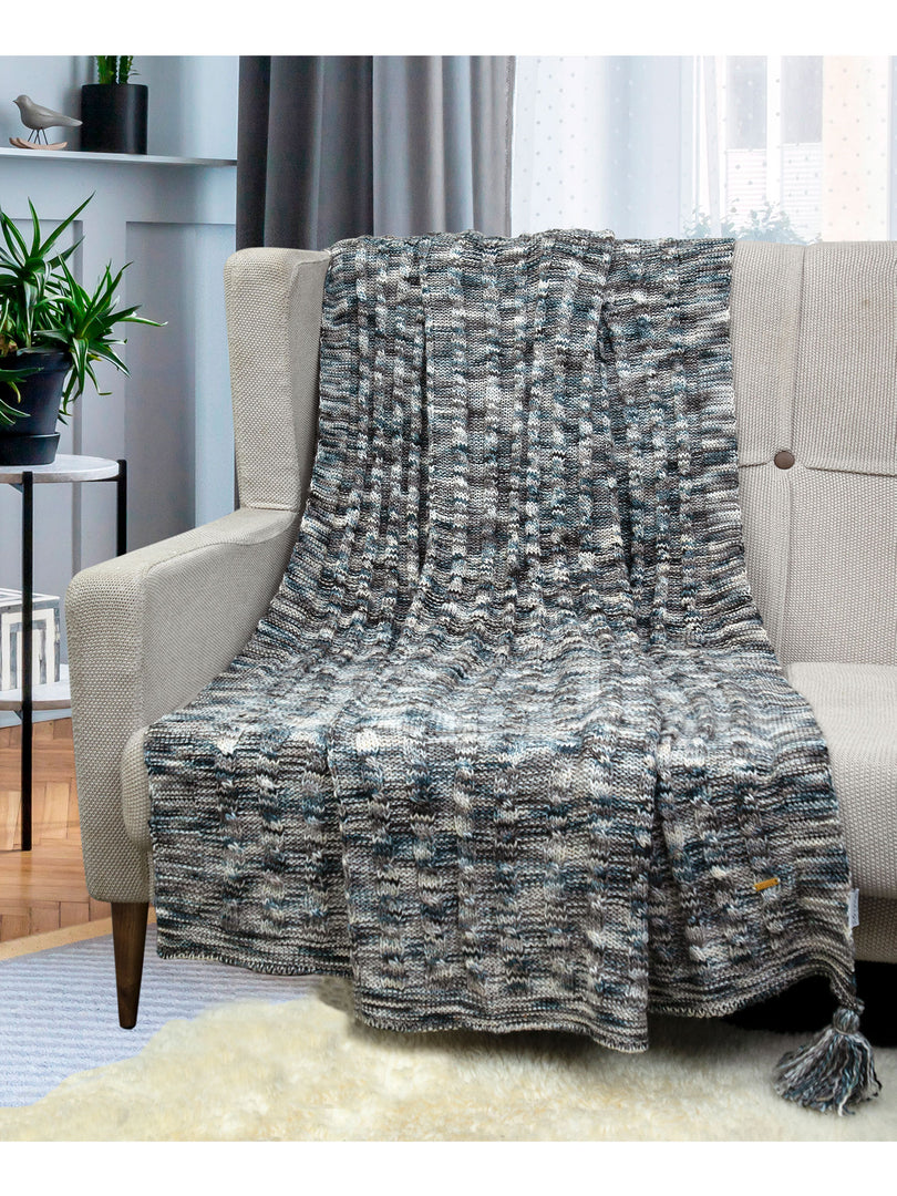 Knitted Grey Beige Space Dye Texture Knit Throw