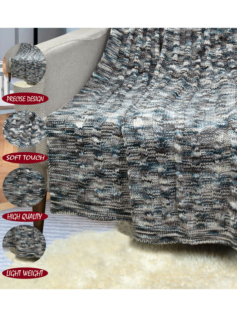 Knitted Grey Beige Space Dye Texture Knit Throw
