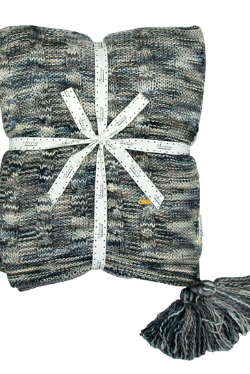 Knitted Grey Beige Space Dye Texture Knit Throw