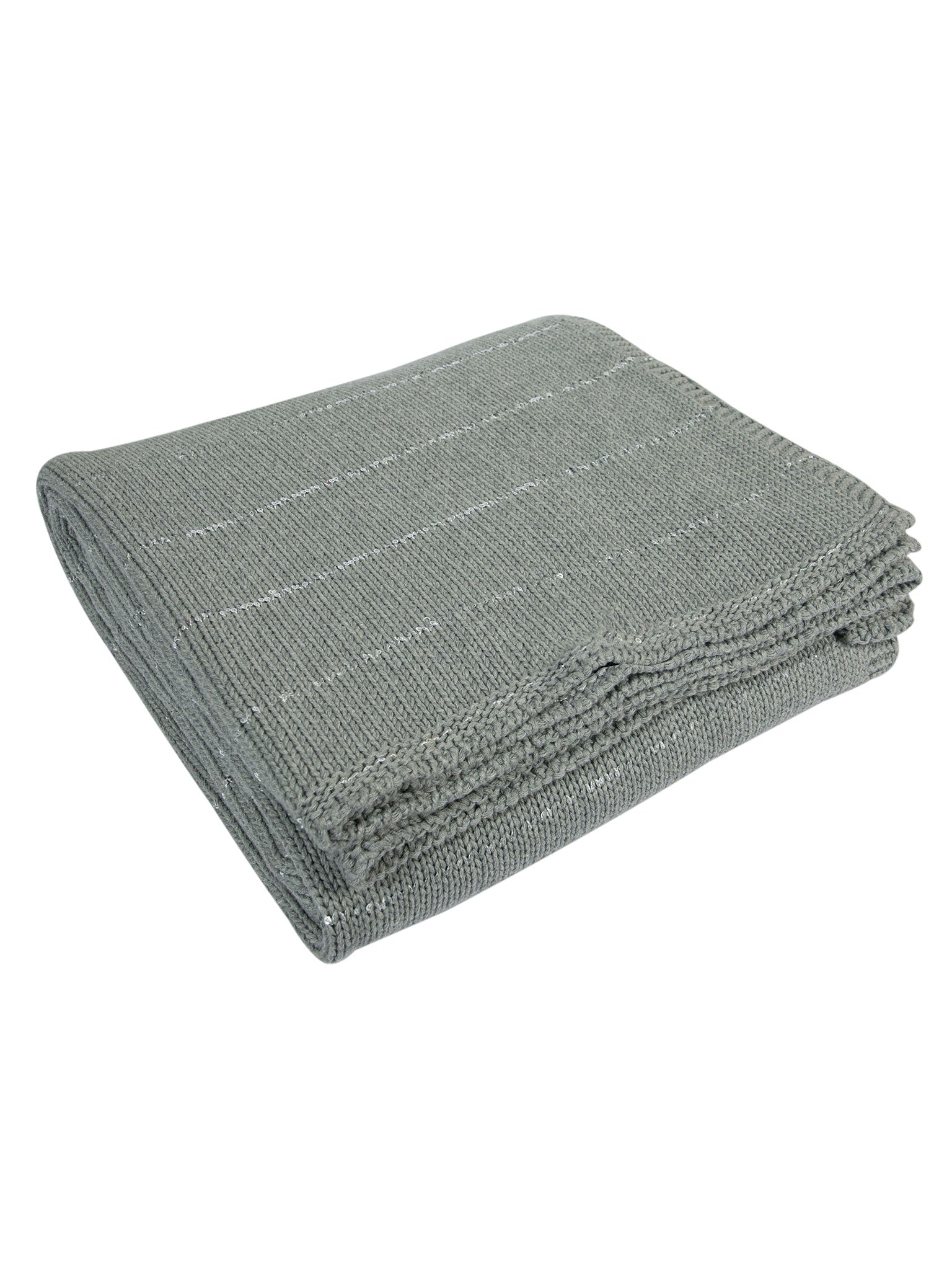 Knitted Grey Melaneg With Silver Sequence Texture Knit Throw