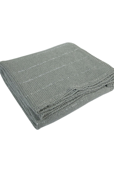 Knitted Grey Melaneg With Silver Sequence Texture Knit Throw