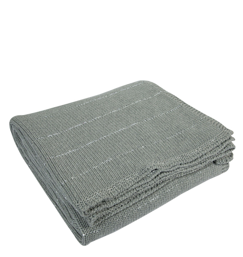 Knitted Grey Melaneg With Silver Sequence Texture Knit Throw