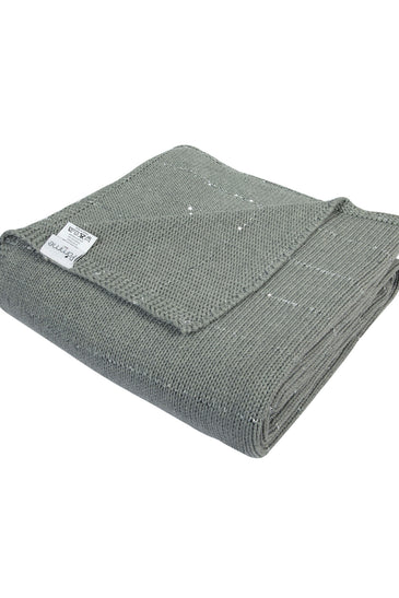 Knitted Grey Melaneg With Silver Sequence Texture Knit Throw
