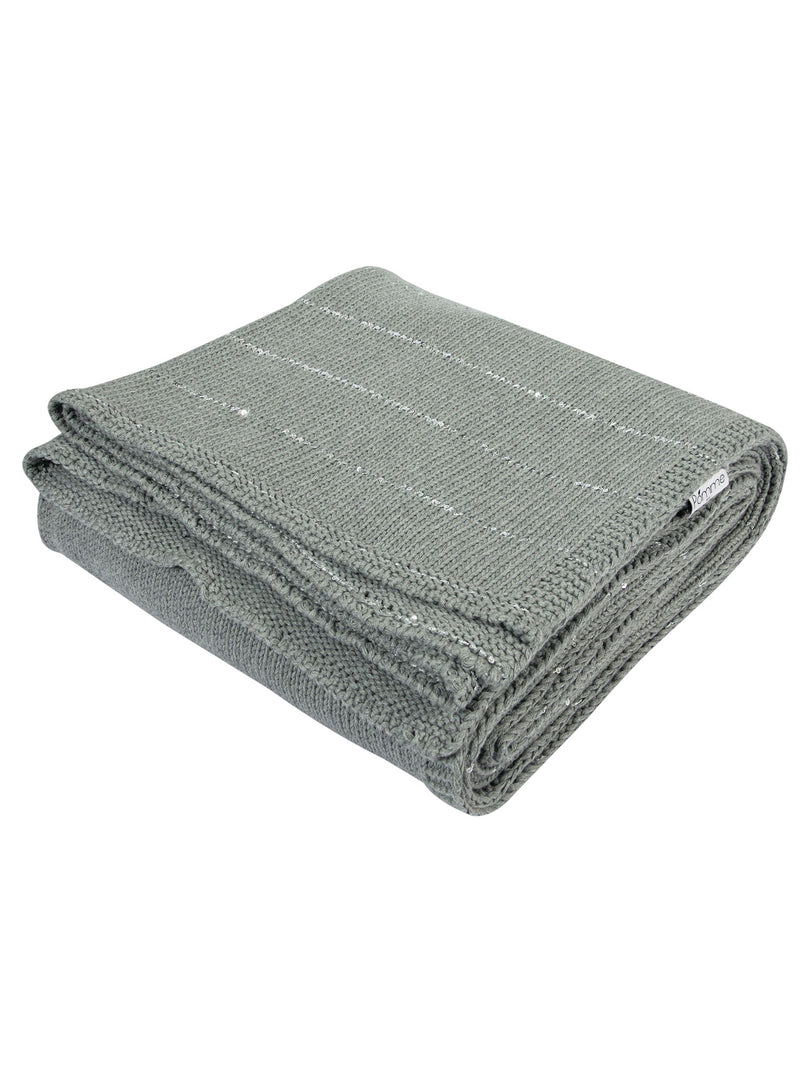 Knitted Grey Melaneg With Silver Sequence Texture Knit Throw