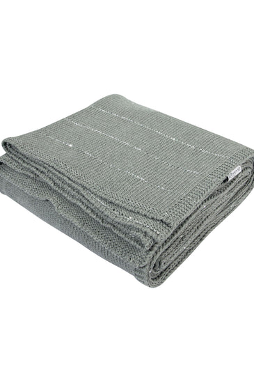 Knitted Grey Melaneg With Silver Sequence Texture Knit Throw