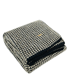 Knitted Navy Ivory with Gold Lurex Glitter Texture Knit Throw