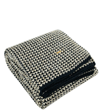 Knitted Navy Ivory with Gold Lurex Glitter Texture Knit Throw