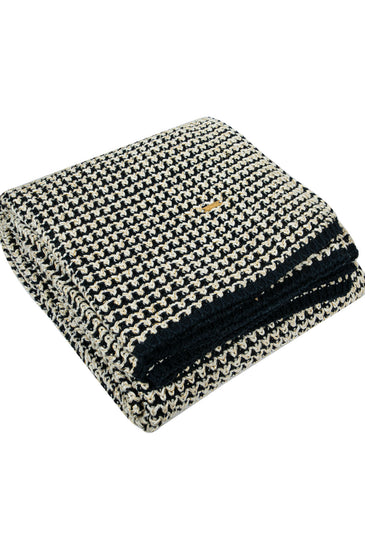 Knitted Navy Ivory with Gold Lurex Glitter Texture Knit Throw
