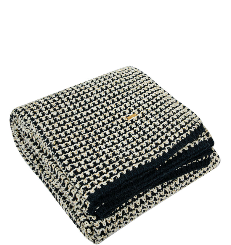 Knitted Navy Ivory with Gold Lurex Glitter Texture Knit Throw