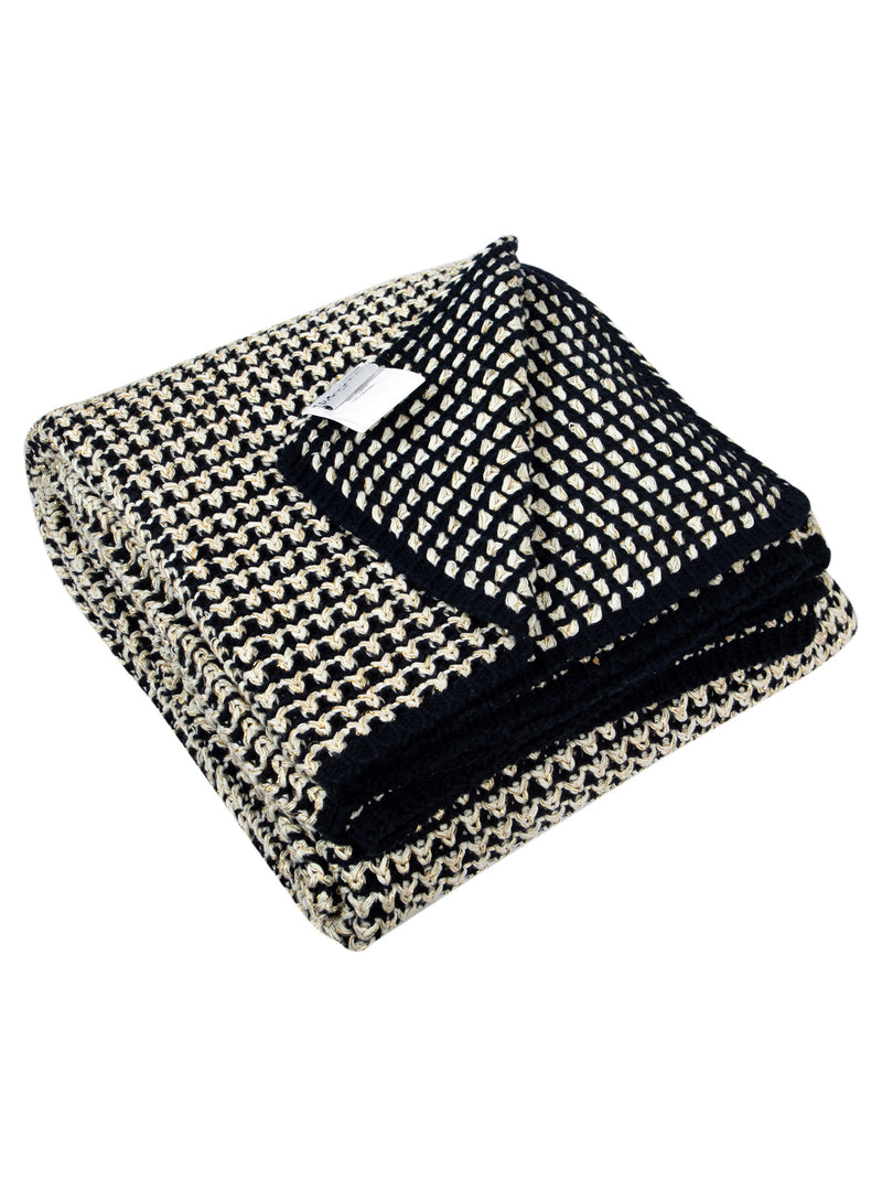 Knitted Navy Ivory with Gold Lurex Glitter Texture Knit Throw