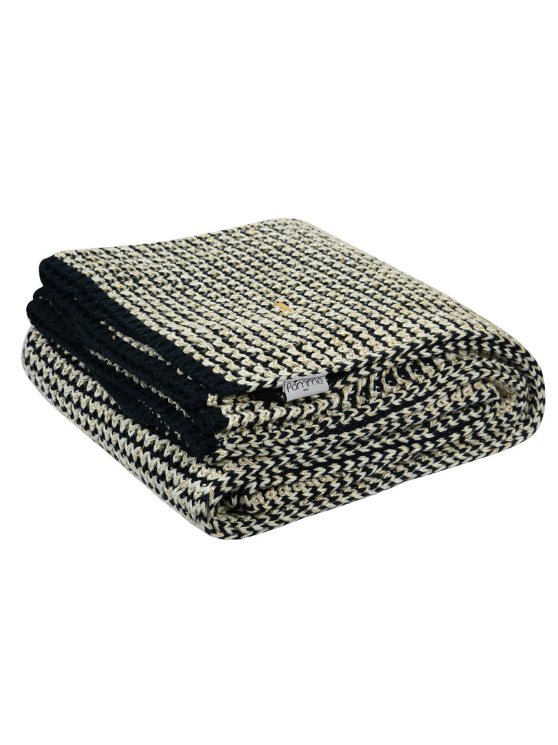 Knitted Navy Ivory with Gold Lurex Glitter Texture Knit Throw