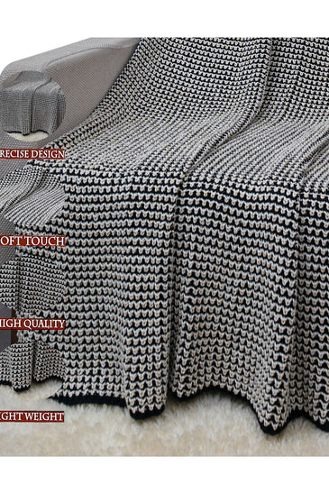 Knitted Navy Ivory with Gold Lurex Glitter Texture Knit Throw