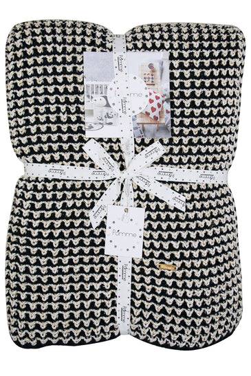 Knitted Navy Ivory with Gold Lurex Glitter Texture Knit Throw