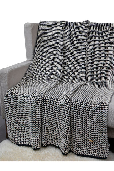 Knitted Navy Ivory with Gold Lurex Glitter Texture Knit Throw