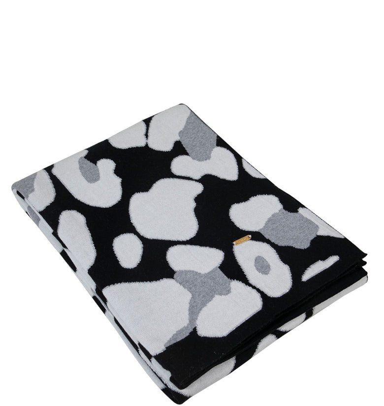 Knitted Lepard Print Grey Mix Throw
