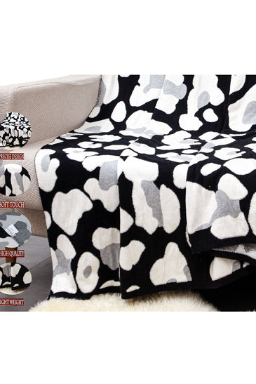 Knitted Lepard Print Grey Mix Throw