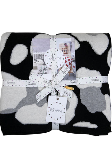 Knitted Lepard Print Grey Mix Throw