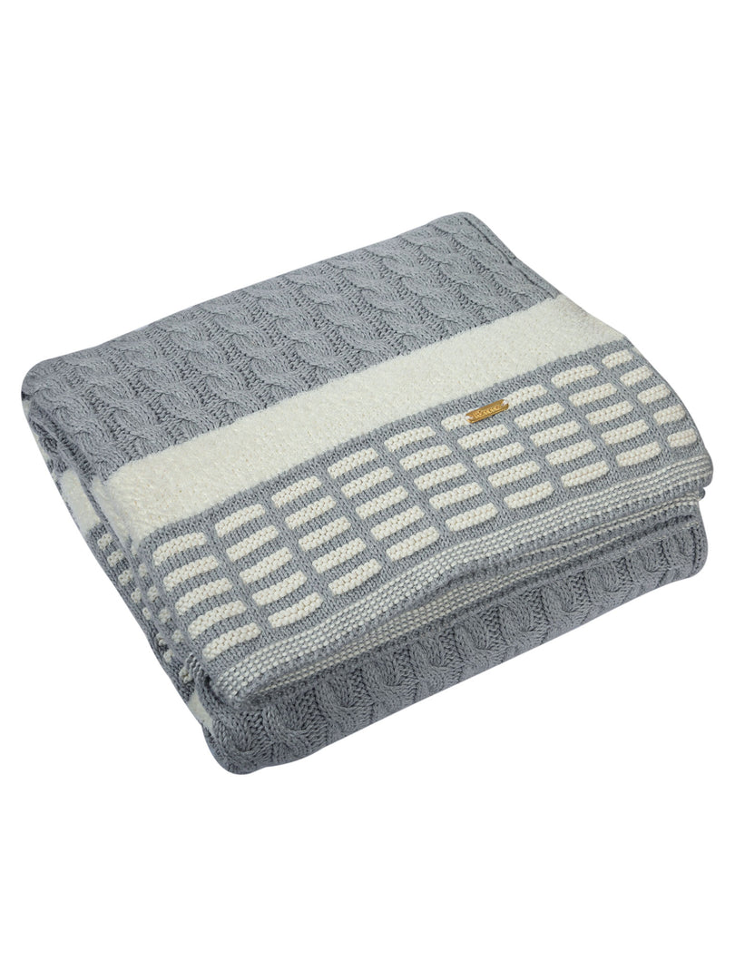 Knitted Cable With Chnille Stripe Texture Knit Luxry Throw