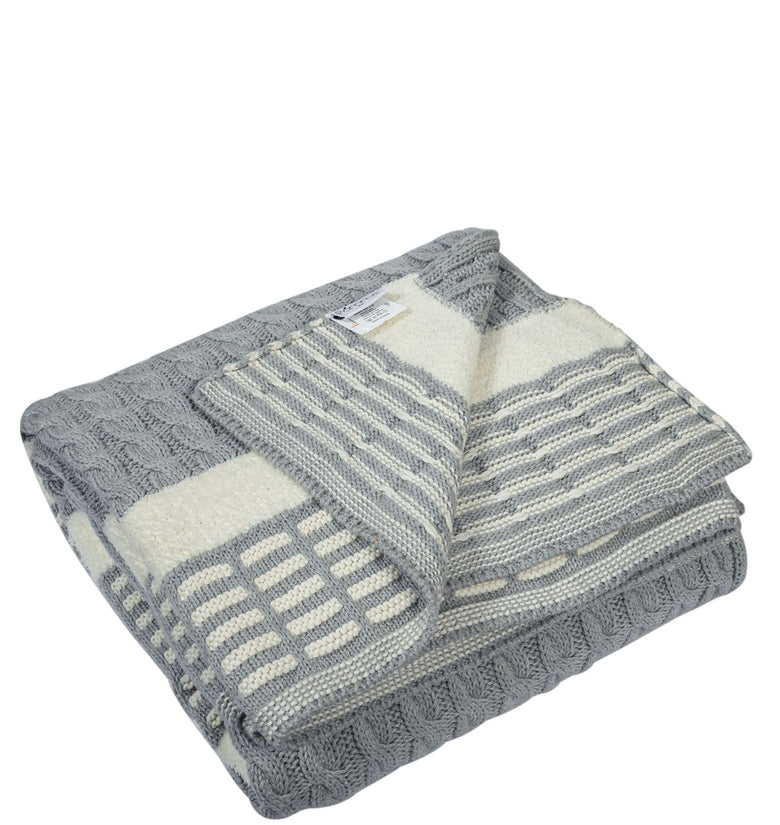 Knitted Cable With Chnille Stripe Texture Knit Luxry Throw
