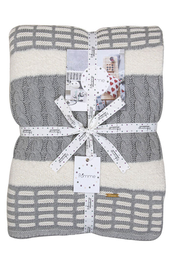 Knitted Cable With Chnille Stripe Texture Knit Luxry Throw