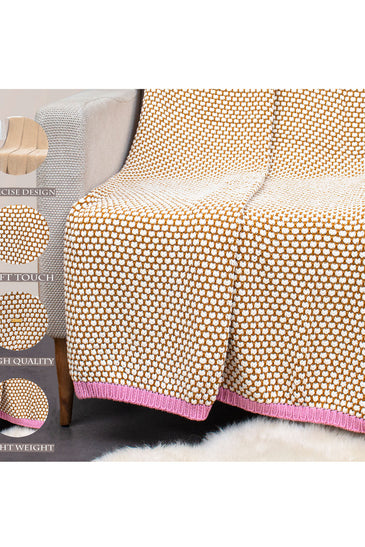 Knitted Yellow With Ivory Bubble Knit Texture Throw