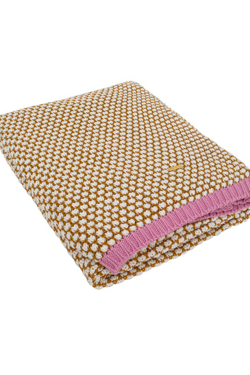 Knitted Yellow With Ivory Bubble Knit Texture Throw