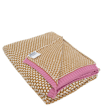 Knitted Yellow With Ivory Bubble Knit Texture Throw