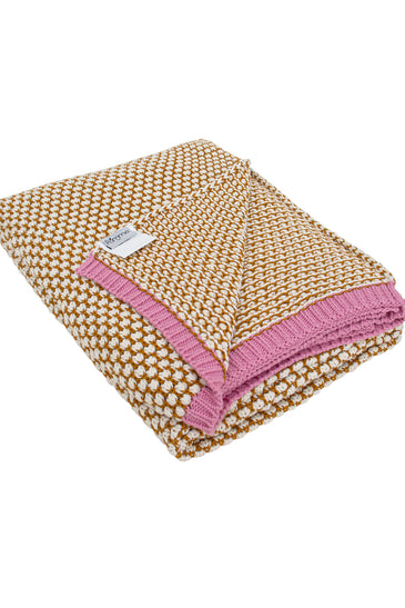 Knitted Yellow With Ivory Bubble Knit Texture Throw