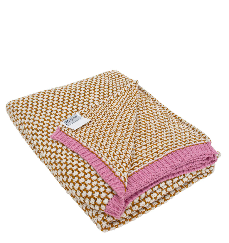 Knitted Yellow With Ivory Bubble Knit Texture Throw