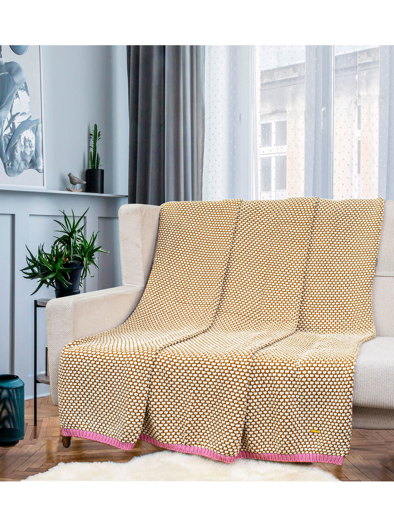 Knitted Yellow With Ivory Bubble Knit Texture Throw
