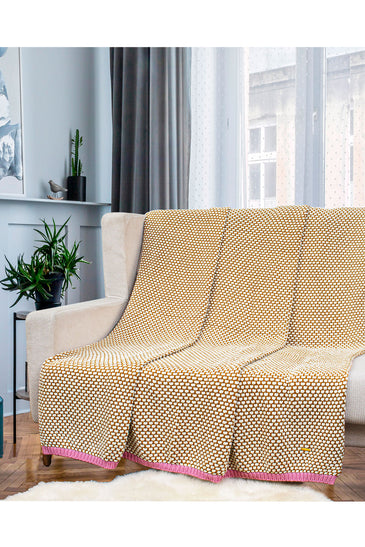 Knitted Yellow With Ivory Bubble Knit Texture Throw