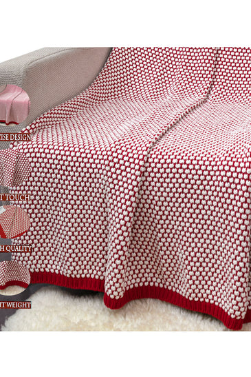 Knitted red with ivory bubble knit texture throw