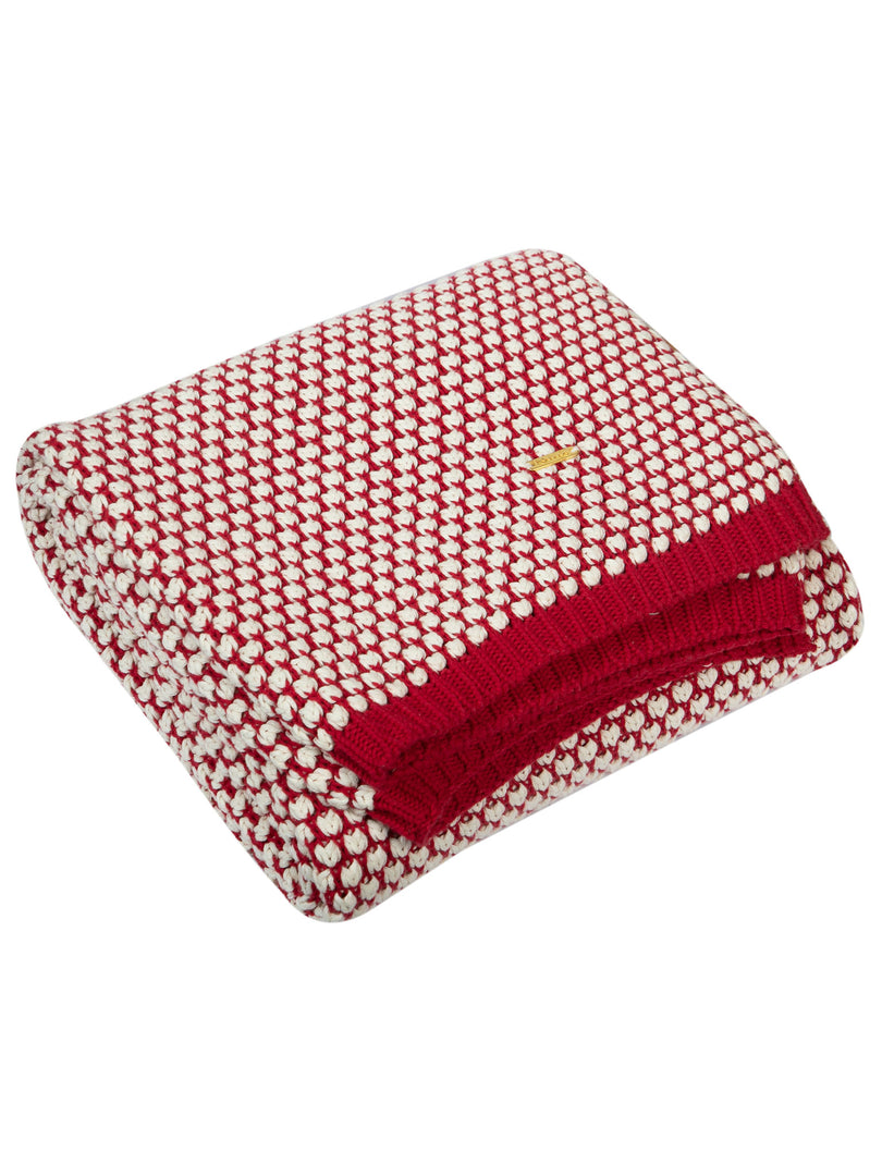 Knitted red with ivory bubble knit texture throw