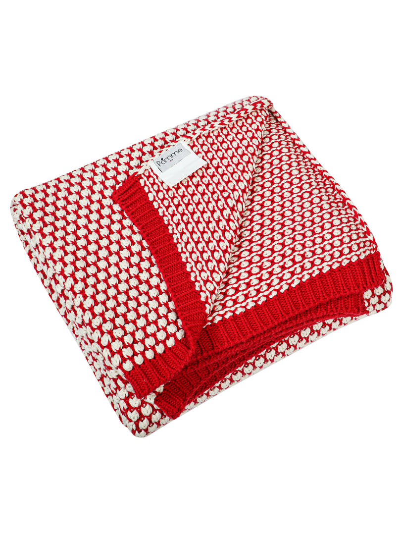 Knitted red with ivory bubble knit texture throw