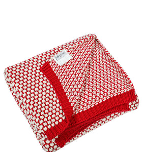 Knitted red with ivory bubble knit texture throw