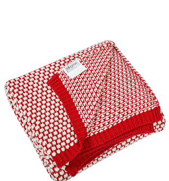 Knitted red with ivory bubble knit texture throw