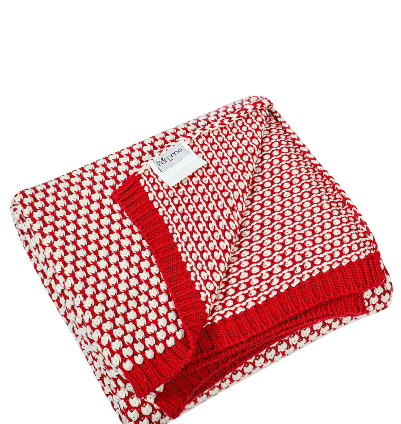 Knitted red with ivory bubble knit texture throw