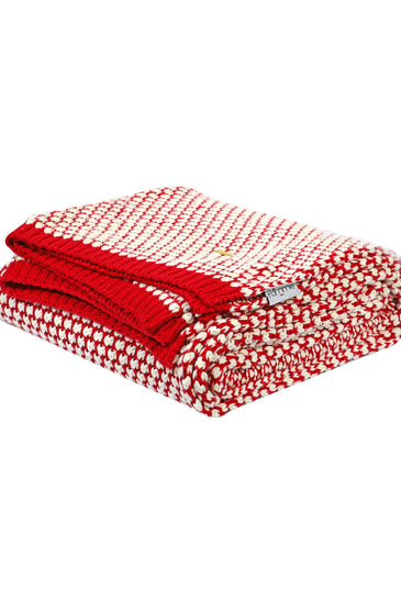 Knitted red with ivory bubble knit texture throw