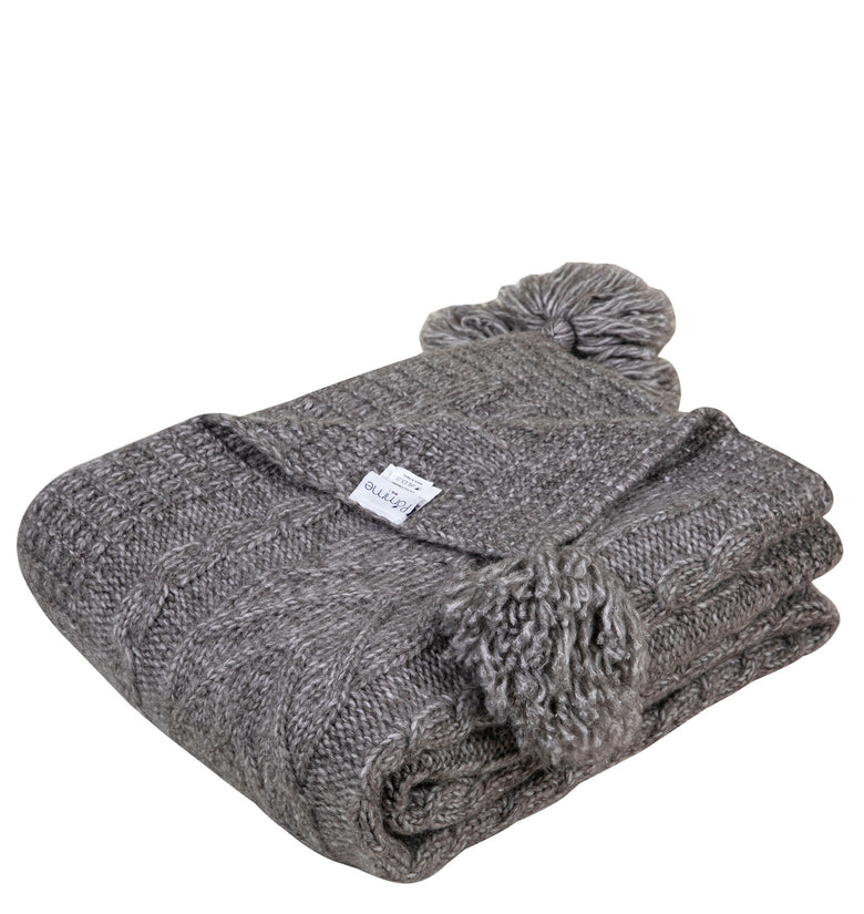 Knitted TEXTURE Knit throw Brown with tassels