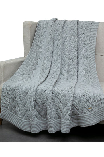 Knitted Basket Grey Melange Chunky Knit Luxry Throw