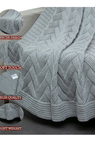 Knitted Basket Grey Melange Chunky Knit Luxry Throw