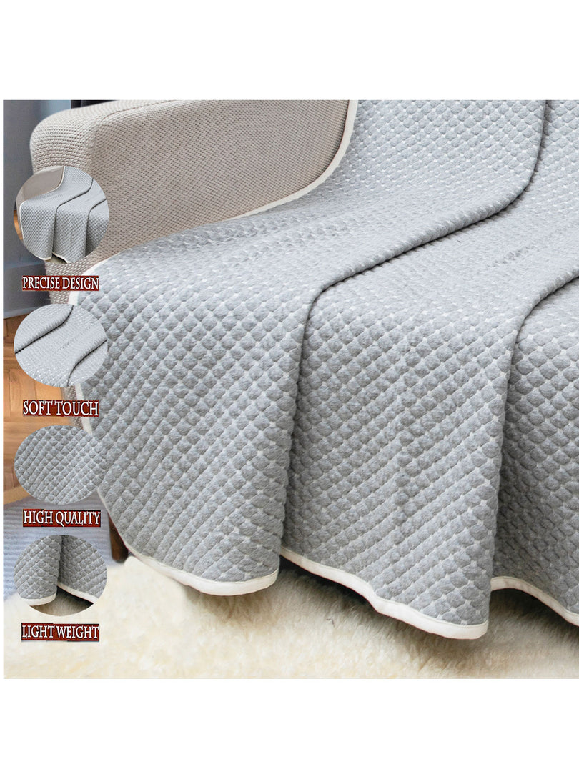 Knitted Grey Melange With Ivory 3D Quilted Throw