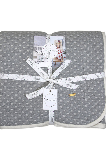 Knitted Grey Melange With Ivory 3D Quilted Throw