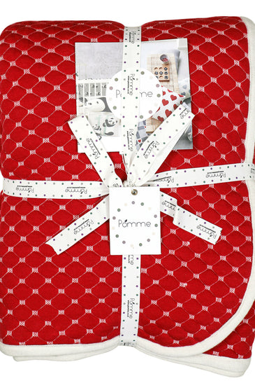 Knitted Red Melange With Ivory 3D Quilted Throw