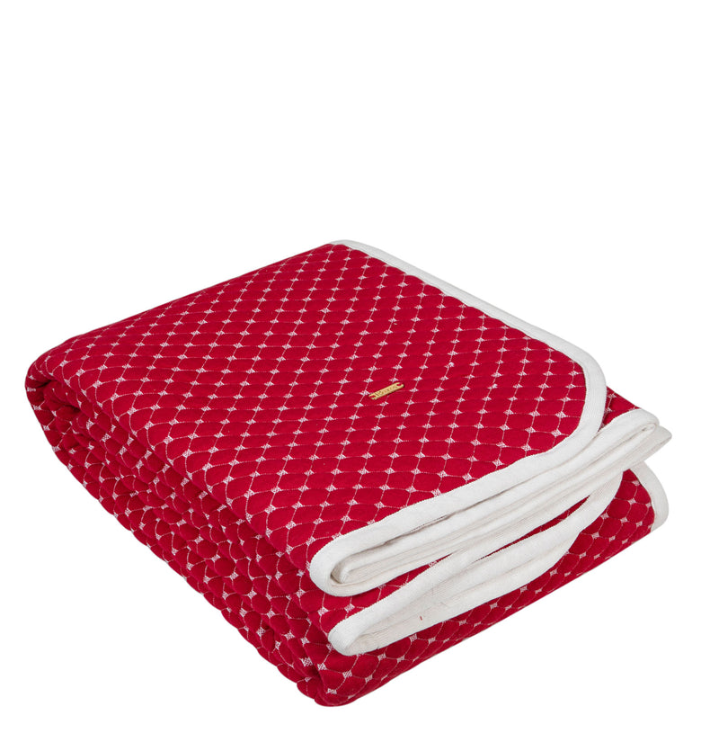 Knitted Red Melange With Ivory 3D Quilted Throw