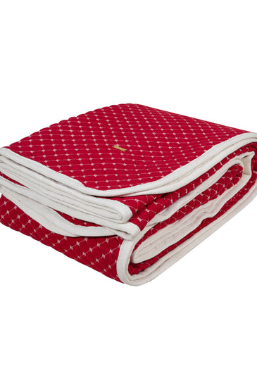 Knitted Red Melange With Ivory 3D Quilted Throw