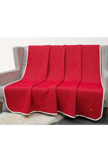 Knitted Red Melange With Ivory 3D Quilted Throw