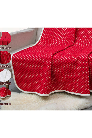 Knitted Red Melange With Ivory 3D Quilted Throw